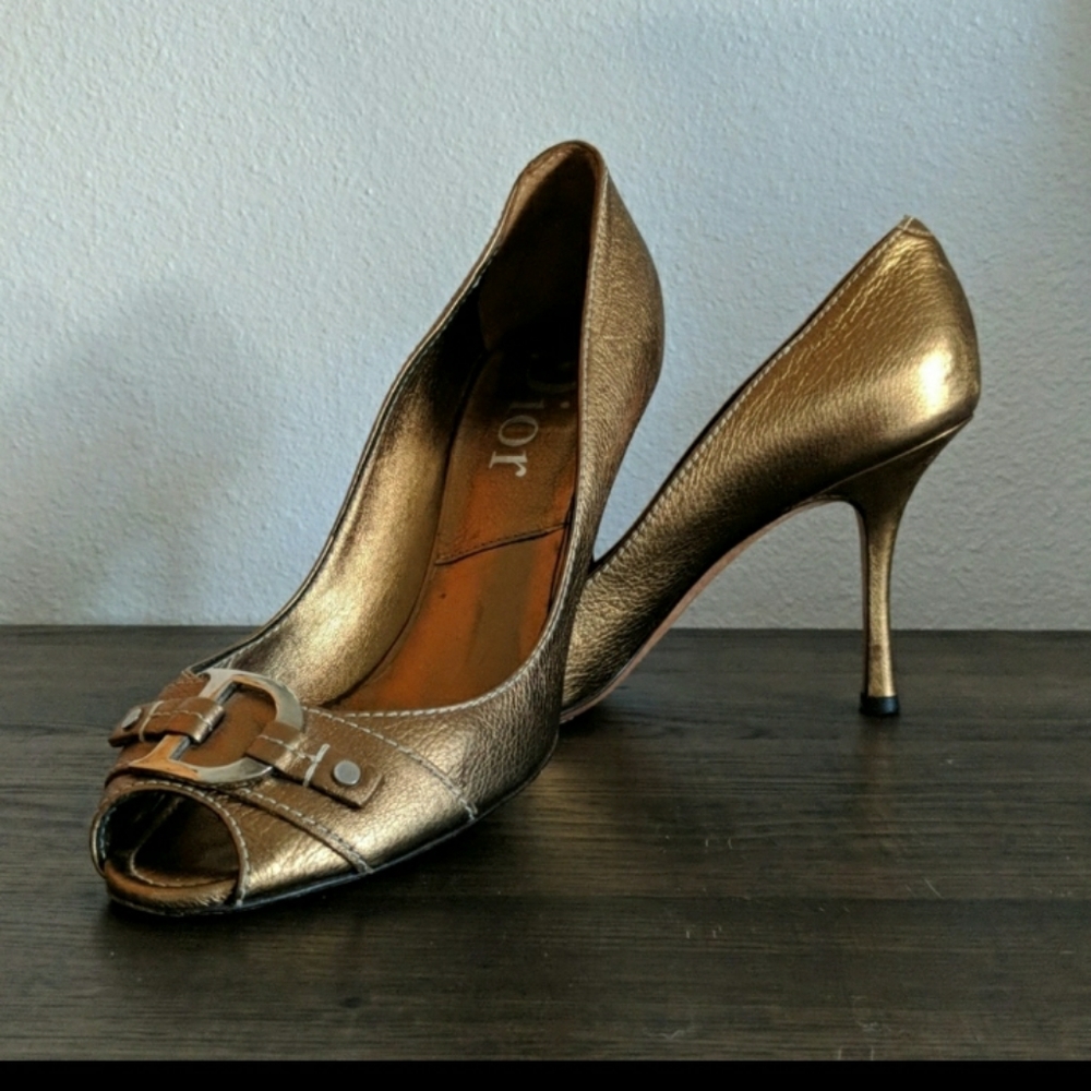 Christian Dior Gold open toe pumps